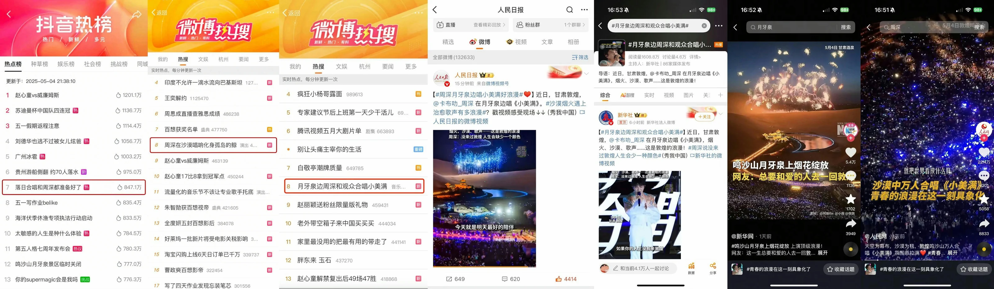 落日合唱派对登上抖音热点榜